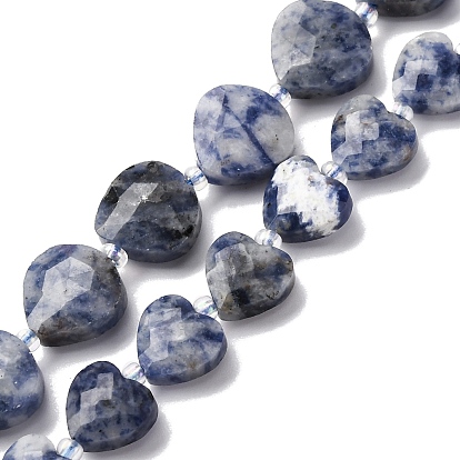 Натуральное синее пятно нитки из бисера яшмы, граненое сердце, с бисером