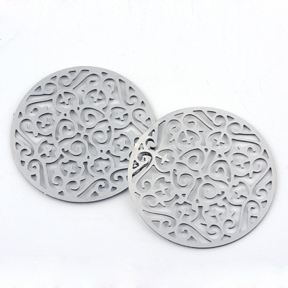 304 Stainless Steel Filigree Joiners, Flat Round, 30~30.5x0.5mm, about 235~250pcs/bag