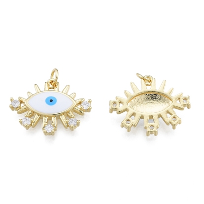 Brass Micro Pave Clear Cubic Zirconia Pendants, with Jump Rings and Enamel, Eye
