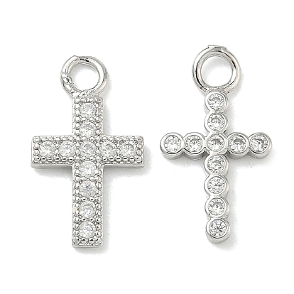 Латунные микропаве прозрачные подвески с фианитом, крест очарование