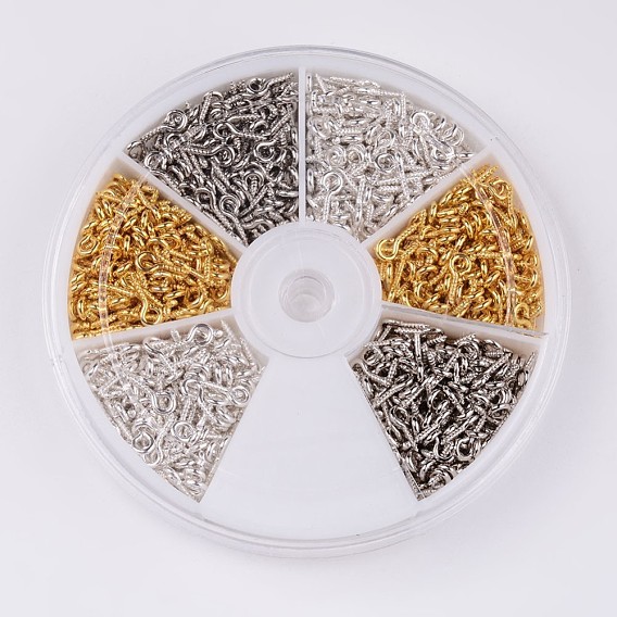 1 коробка трехцветная железная винт с проушиной, за половину пробурено бисера, золотые, серебро и платина цвет