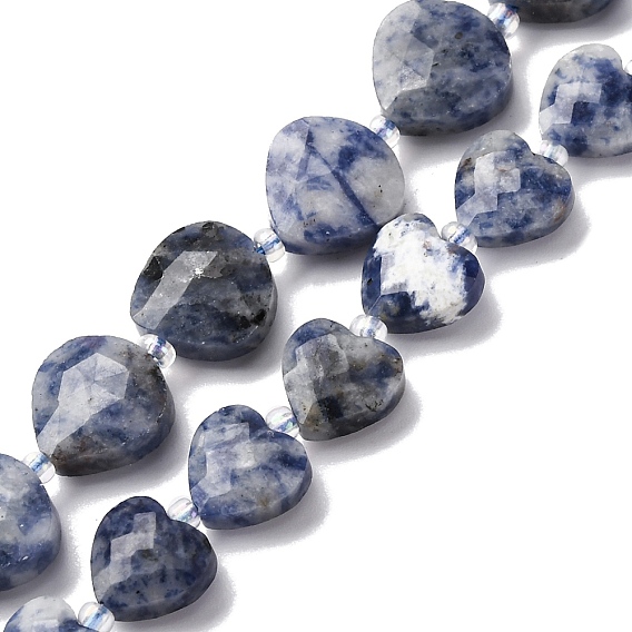 Натуральное синее пятно нитки из бисера яшмы, граненое сердце, с бисером