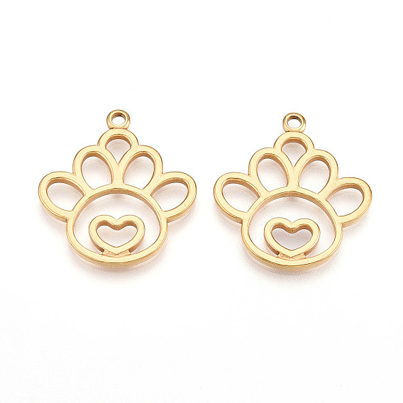 304 подвески из нержавеющей стали, ионное покрытие (ip), отпечаток лапы с подвесками в виде сердечек