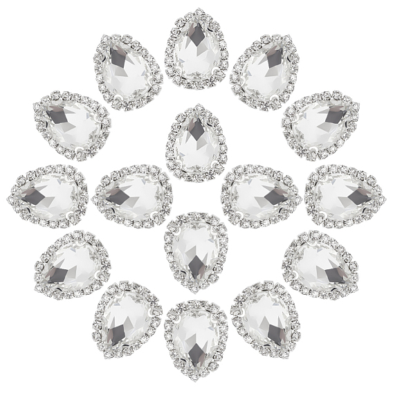 Ahademaker пришить горный хрусталь, граненый стеклянный горный хрусталь, многожильных ссылки, с оправой из латуни платинового тона, слеза