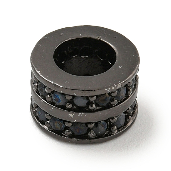 Латунные европейские бусины с микропаве черного циркония, плоско-круглые