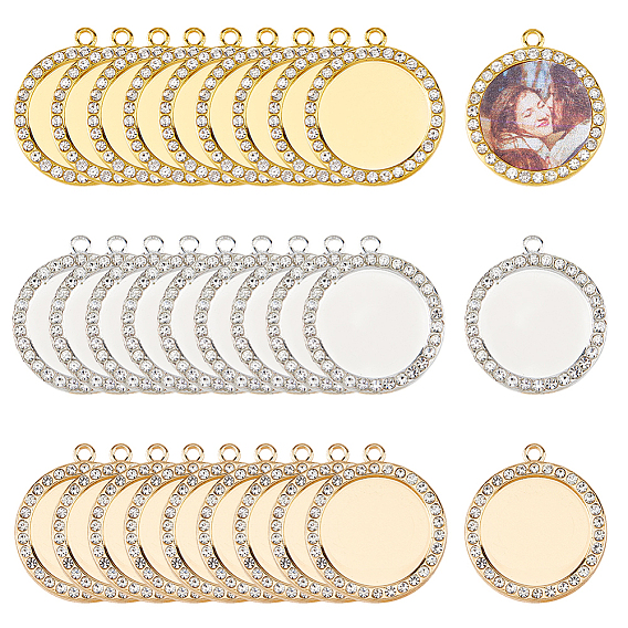 Сеттинги для кулона(кабошонов), сплав, со стразами, плоско-круглые