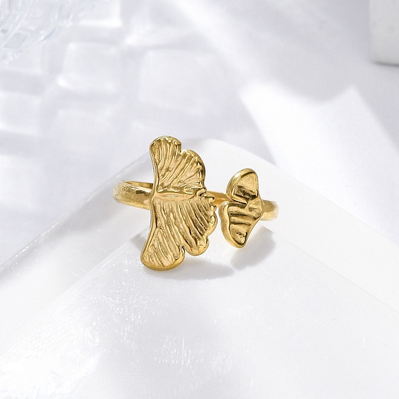 Лист гинкго 304 открытые манжеты из нержавеющей стали для женщин