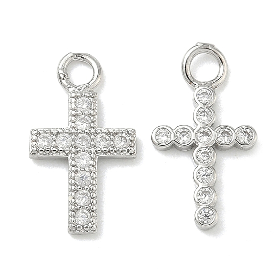 Латунные микропаве прозрачные подвески с фианитом, крест очарование