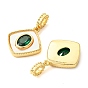 Brass Micro Pave Cubic Zirconia Pendants, with Shell, Rhombus