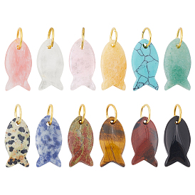 12 кулоны из натуральных и синтетических драгоценных камней, с кольца прыжок из латуни, золотые