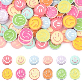 65 шт 13 стили кабошоны из непрозрачной смолы, плоские круглые с улыбающееся лицо, с эмалью