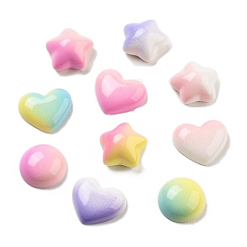 Gradient Color Opaque Resin Decoden Cabochons, Star/Flat Round/Heart, Mixed Shapes