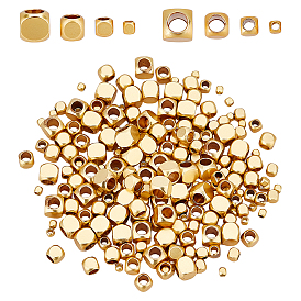 200Pcs 4 Style Brass Beads, Long-Lasting Plated, Cube