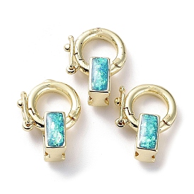 Brass Fold Over Clasps, with Synthetic Opal, Cadmium Free & Lead Free, Long-Lasting Plated