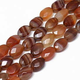 Natural Red Agate Bead Strands, Faceted, Dyed, Oval