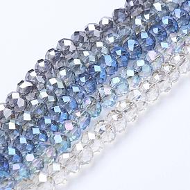 Electroplate Transparent Glass Beads Strands, Full Rainbow Plated, Faceted, Rondelle