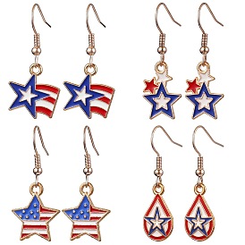 Star Alloy Enamel Pendant Dangle Earrings, with Iron Earring Hooks, Light Gold