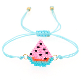 Friendship Watermelon Loom Pattern Seed Beads Bracelets for Women, Adjustable Nylon Cord Braided Bead Bracelets