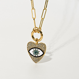 Demon Eye Full Diamond Paperclip Choker Necklace Copper 14K Gold Eye OT Clasp