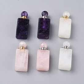 Colgantes de botella de perfume con piedras preciosas naturales facetadas, con 304 fornituras de acero inoxidable, cuboides