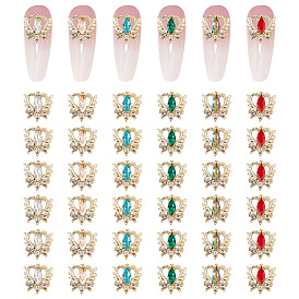 36шт 6 цвета сплав горный хрусталь кабошоны, ногтей декоративные аксессуары, сердце с крыла