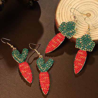 Пасхальные серьги-подвески из сплава и стекла, морковь, золотые