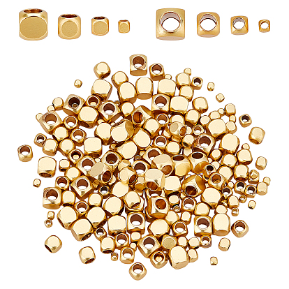 200Pcs 4 Style Brass Beads, Long-Lasting Plated, Cube