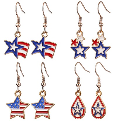 Серьги-подвески из эмалевого сплава со звездами, с железными крюками серьги, золотой свет