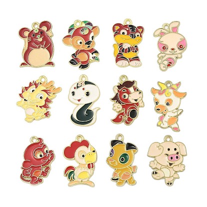 Подвески из эмали и сплава, золотые, китайский зодиакальный амулет