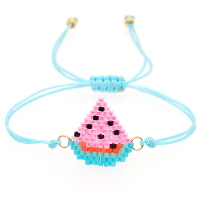 Friendship Watermelon Loom Pattern Seed Beads Bracelets for Women, Adjustable Nylon Cord Braided Bead Bracelets