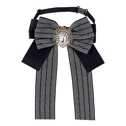 Галстук из полиэстера с бантом, предварительно завязанные регулируемые/эластичные галстуки для школьной формы, с фурнитурой из смолы и стразов