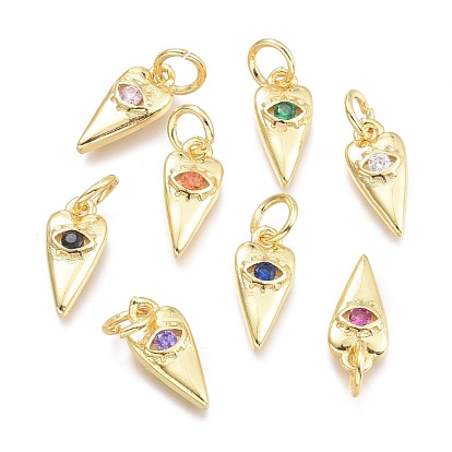 Brass Micro Pave Cubic Zirconia Pendants, with Jump Ring, Heart with Eye, Real 18K Gold Plated