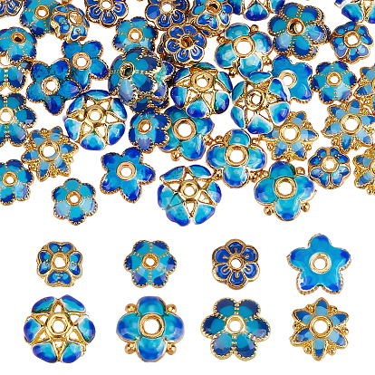 48шт. 8 стили латунных эмалированных колпачков для бусин, цветок, золотые