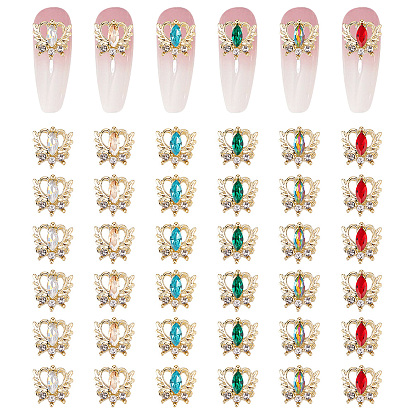 36шт 6 цвета сплав горный хрусталь кабошоны, ногтей декоративные аксессуары, сердце с крыла