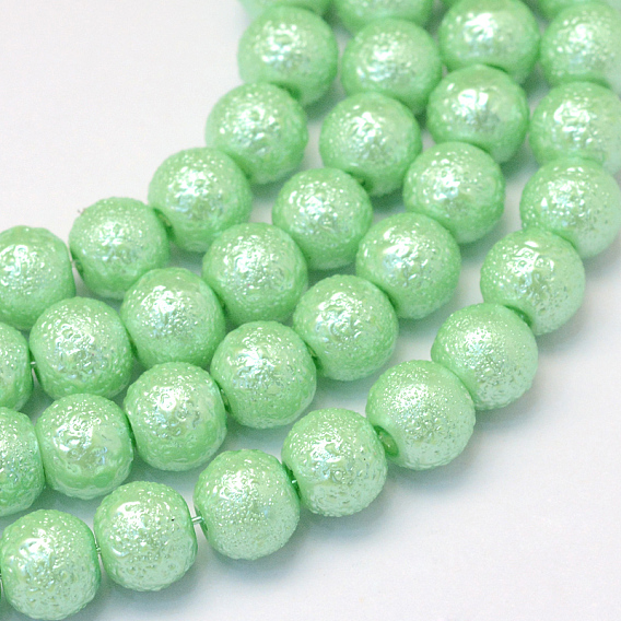 Baking Painted Textured Glass Pearl Round Bead Strands