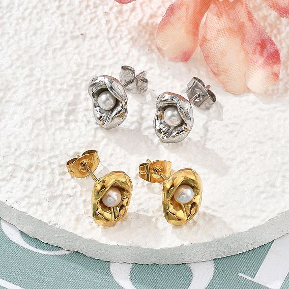 304 из нержавеющей стали серьги, с бисером пресноводного жемчуга, цветок, ионное покрытие (ip)