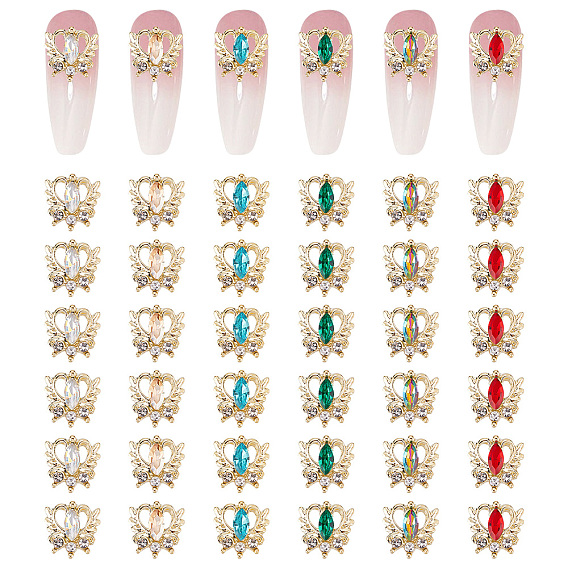 36шт 6 цвета сплав горный хрусталь кабошоны, ногтей декоративные аксессуары, сердце с крыла