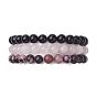 3Pcs 3 Styles Natural & Synthetic Mixed Gemstone Round Beaded Stretch Bracelets Set