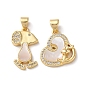 Brass Micro Pave Clear Cubic Zirconia Pendants, Cadmium Free & Lead Free, with Shell, Real 18K Gold Plated