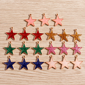 Glitter Alloy Enamel Pendants, Light Gold, Star Charm