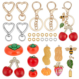 DIY Keychain Making Kits, including Opaque Resin Pendants, Resin Peanut Miniature Ornaments, Acrylic Pendants, Alloy Enamel Pendants, Brass Jump Rings, Zinc Alloy Heart Shaped Swivel Hook Clasps