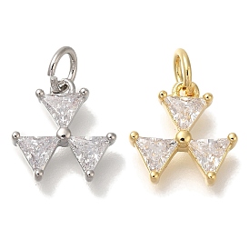 Rack Plating Brass Micro Pave Cubic Zirconia Charms, Cadmium Free & Lead Free, Long-Lasting Plated, Triangle