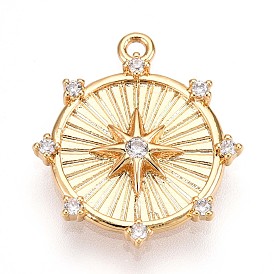 Латунные микропаве прозрачные подвески с фианитом, шестерня со звездой, без кадмия, без никеля и без свинца