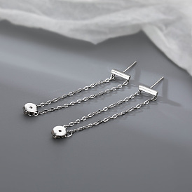 Серьги-гвоздики из латунного троса с цепочкой