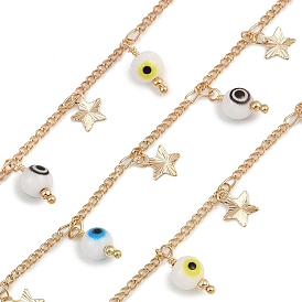 Латунный оберег от сглаза с цепями из звездных звеньев, со стеклом, долговечный, стойки покрытие, без свинца и без кадмия, несварные, ручной работы из бисера цепи