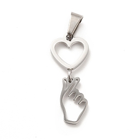 304 Stainless Steel Pendants, Gesture for Finger Heart Charms