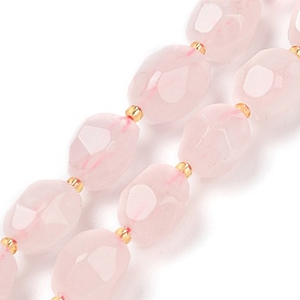 Natural Rose Quartz Beads Strands, Faceted, Oval, with Seed Beads