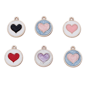 Alloy Enamel Pendants, Golden, Flat Round with Heart