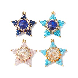 Glass & Seed Bead Woven Pendants, Star