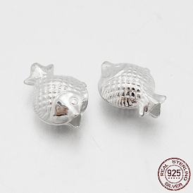 925 Sterling Silver Fish Beads, 7x9x4.5mm, Hole: 2mm